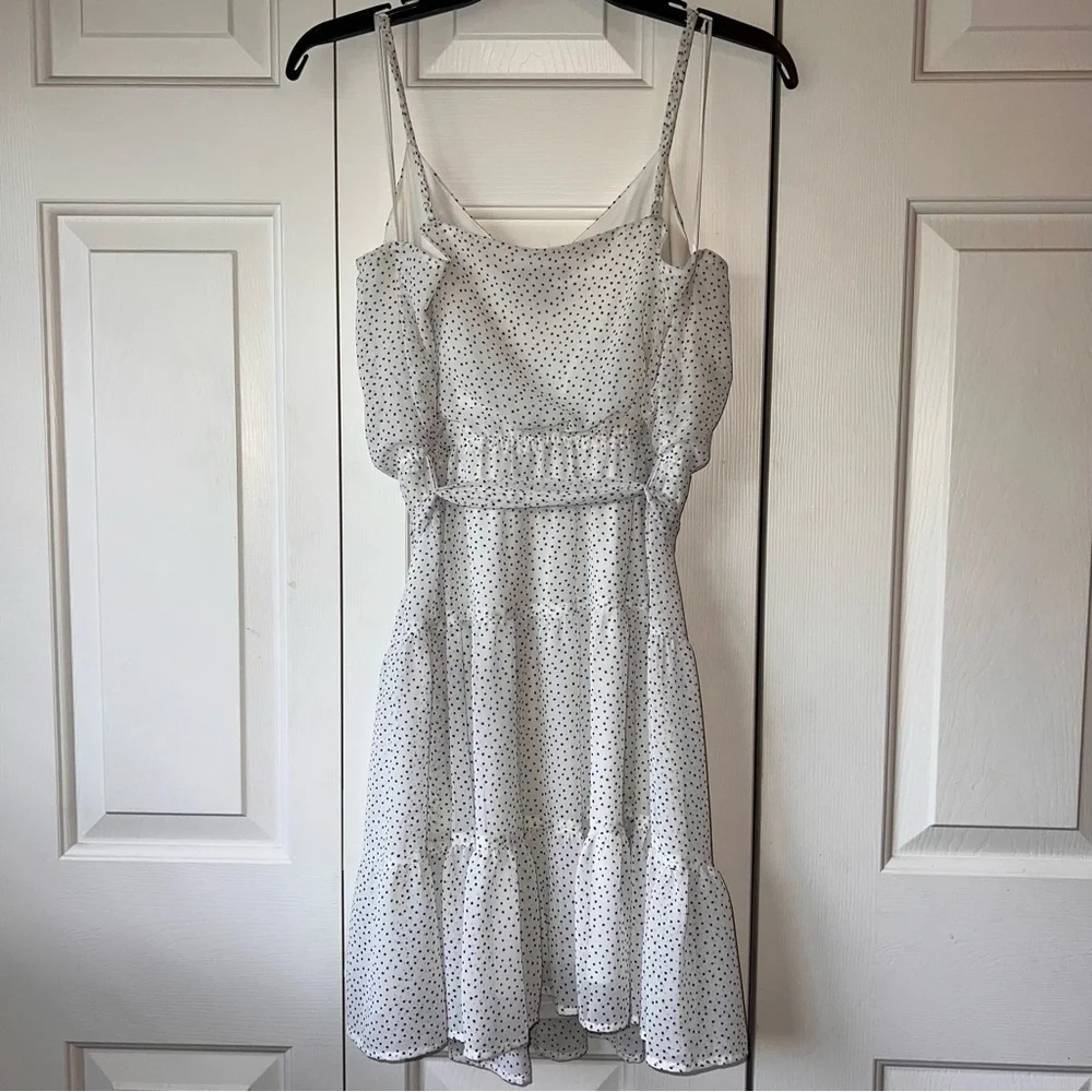 Express Little White Dress Ruffled Peasant Dress Polka Dot Mini Dress Medium
